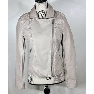 Blank NYC Vegan Faux Leather Moto Biker Jacket, Beige, Women's Size Small NWOT